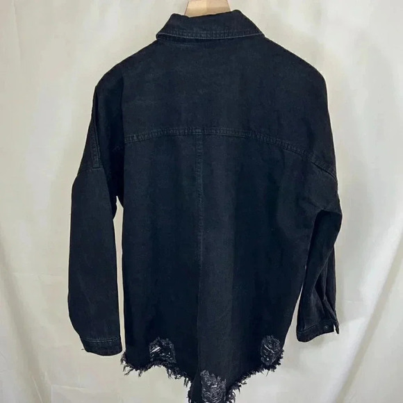 Nasty Gal Collection Size Medium Black Denim Shacket Jacket Coat Shirt - Picture 2 of 10